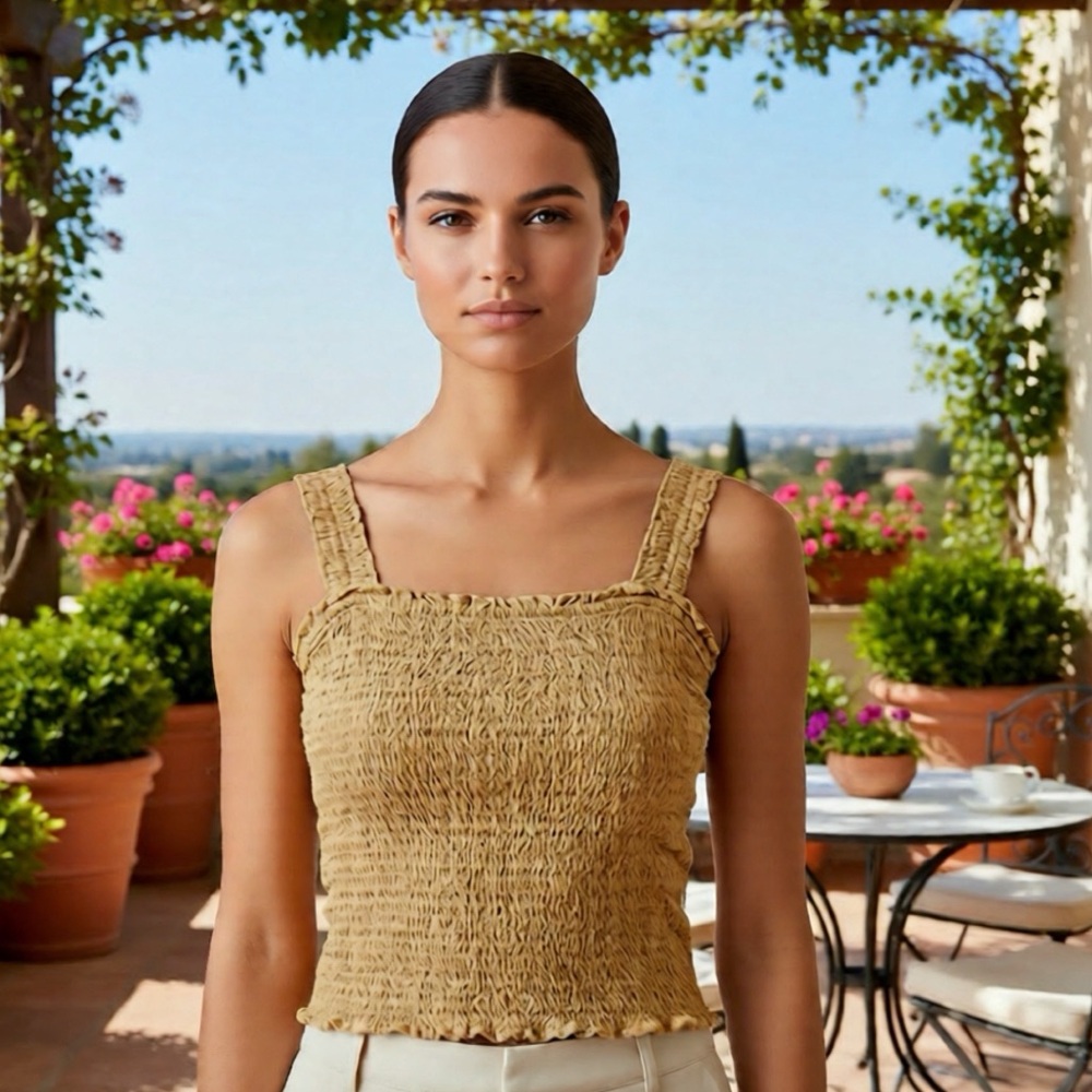 Abercrombie & Fitch Gold Smocked Sleeveless Tank Top
